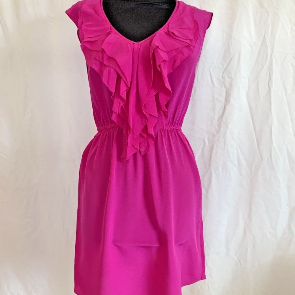 Rebecca Taylor Hot Pink Silk Ruffle Dress - Size 0 Extra Small